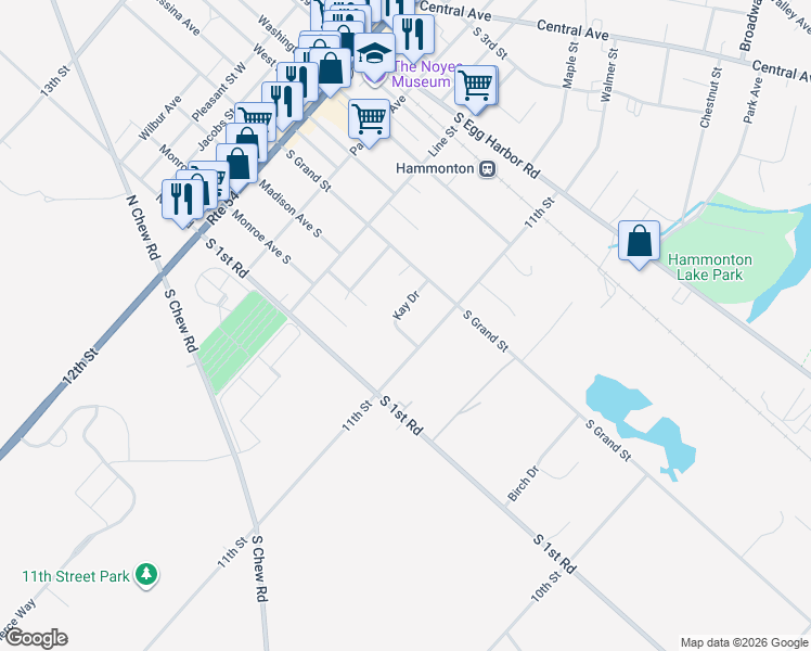map of restaurants, bars, coffee shops, grocery stores, and more near 67 Kay Drive in Hammonton