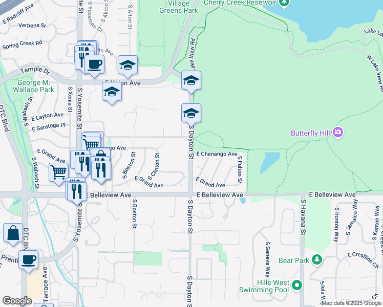 map of restaurants, bars, coffee shops, grocery stores, and more near 5200 South Dayton Street in Englewood