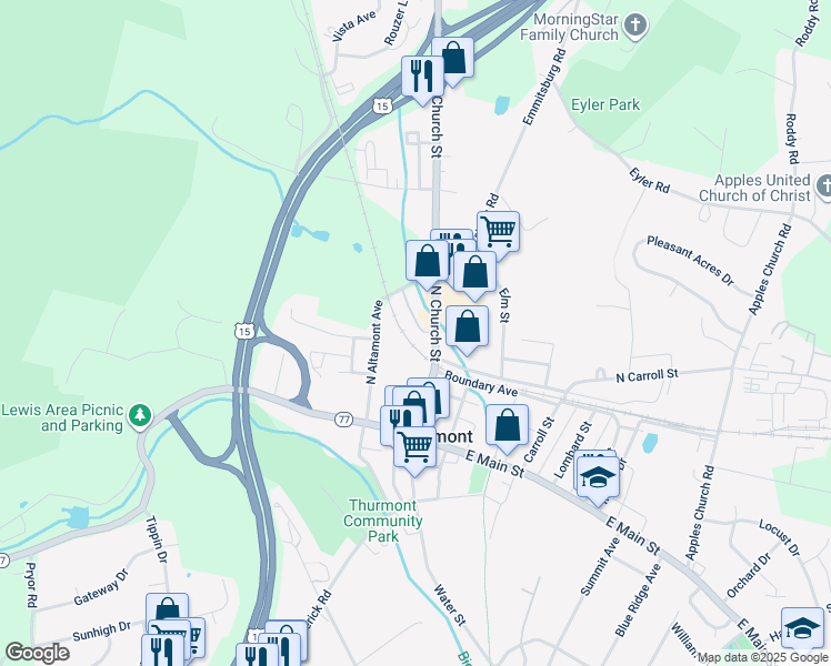 map of restaurants, bars, coffee shops, grocery stores, and more near 178 North Altamont Avenue in Thurmont