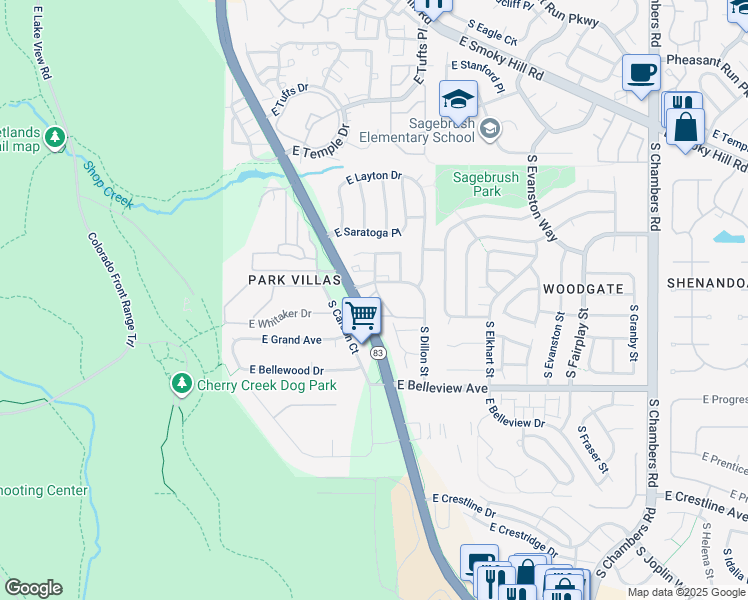 map of restaurants, bars, coffee shops, grocery stores, and more near in Aurora