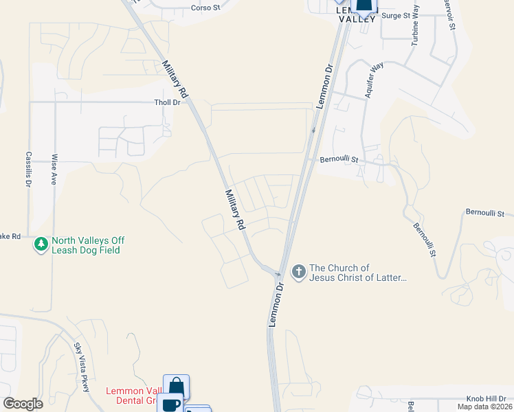 map of restaurants, bars, coffee shops, grocery stores, and more near 5280-7572 Military Road in Reno