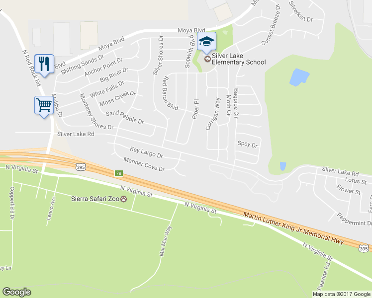 map of restaurants, bars, coffee shops, grocery stores, and more near 7610 Deep Bay Drive in Reno