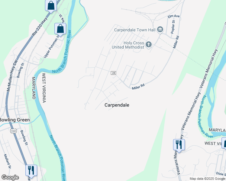 map of restaurants, bars, coffee shops, grocery stores, and more near 20 Buser Street in Ridgeley