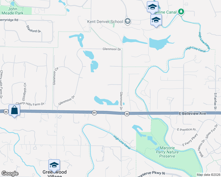 map of restaurants, bars, coffee shops, grocery stores, and more near 104 Glenmoor Lane in Englewood