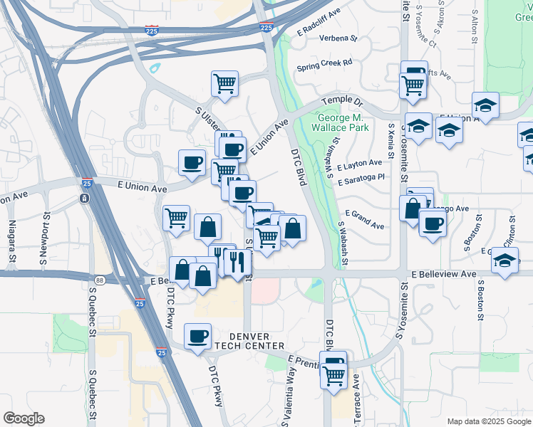 map of restaurants, bars, coffee shops, grocery stores, and more near 4982 South Ulster Street in Denver