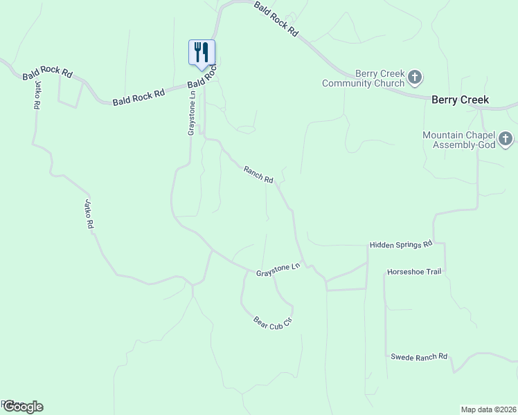 map of restaurants, bars, coffee shops, grocery stores, and more near 130 Ranch Road in Berry Creek