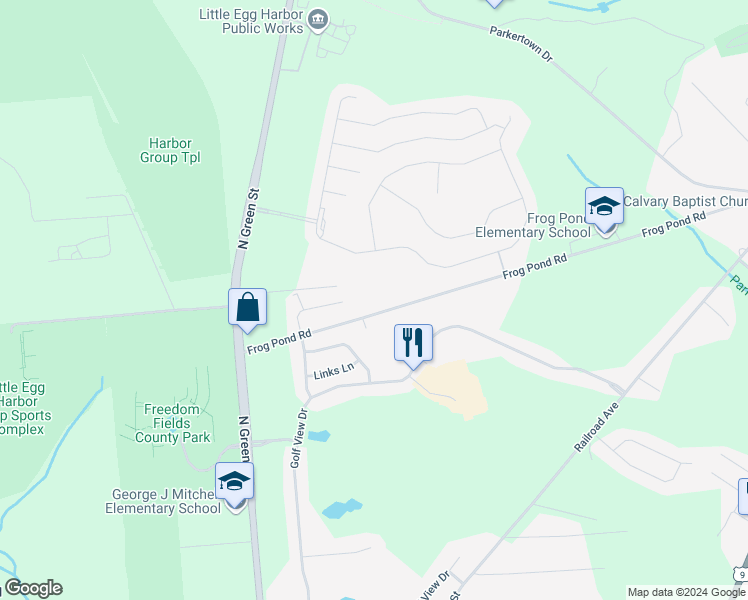 map of restaurants, bars, coffee shops, grocery stores, and more near 387 Frog Pond Road in Little Egg Harbor Township