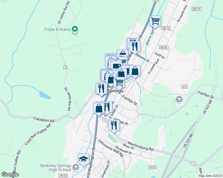 map of restaurants, bars, coffee shops, grocery stores, and more near in Berkeley Springs
