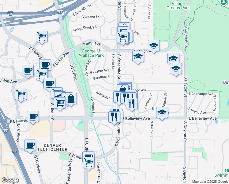 map of restaurants, bars, coffee shops, grocery stores, and more near 4902 South Xenia Street in Denver