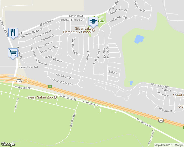 map of restaurants, bars, coffee shops, grocery stores, and more near 8419 Corrigan Way in Reno