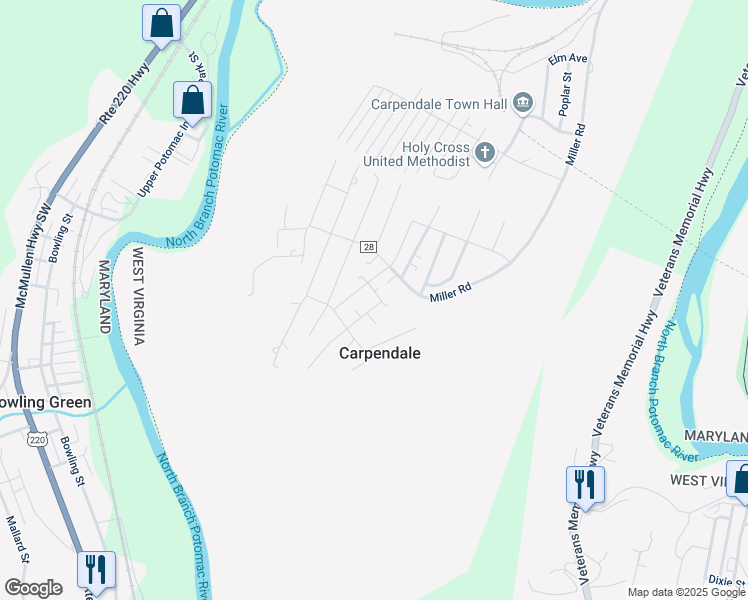map of restaurants, bars, coffee shops, grocery stores, and more near 20 Buser Street in Ridgeley