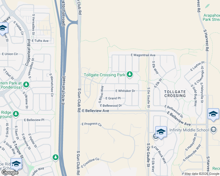 map of restaurants, bars, coffee shops, grocery stores, and more near 23661 East Whitaker Drive in Aurora
