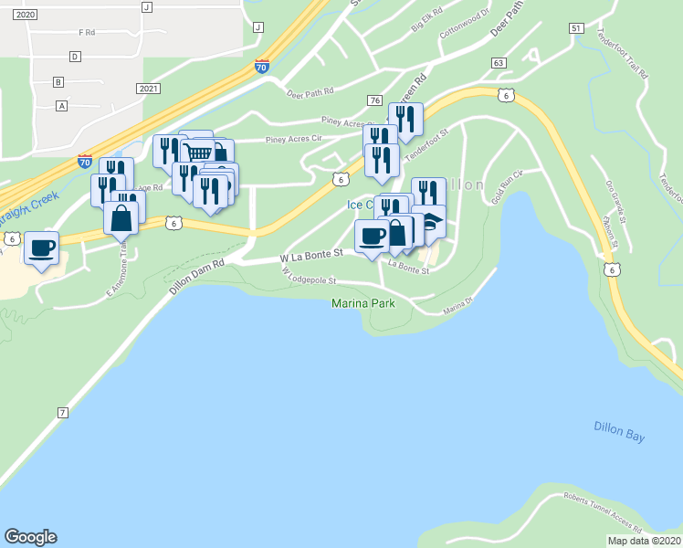 map of restaurants, bars, coffee shops, grocery stores, and more near 224 Lodgepole Street in Dillon