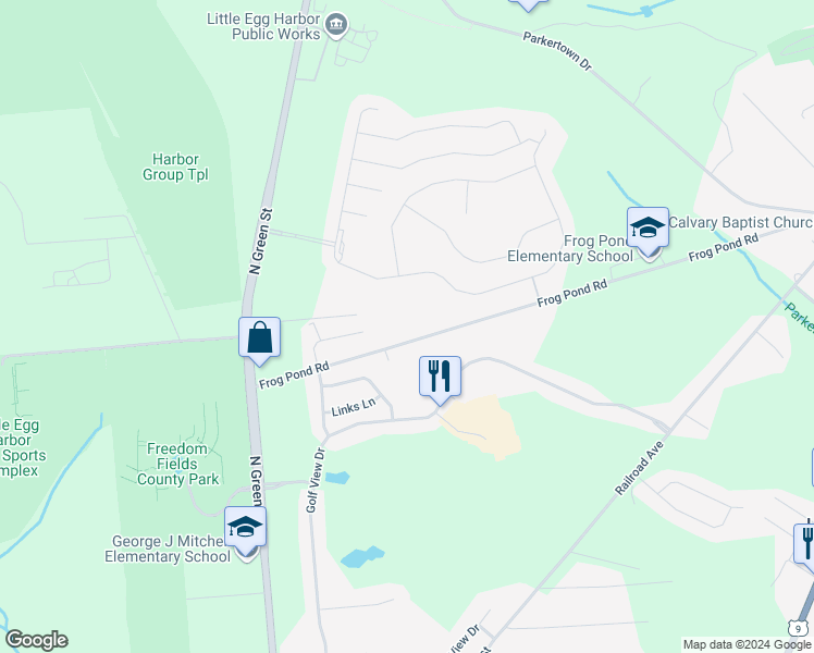 map of restaurants, bars, coffee shops, grocery stores, and more near 387 Frog Pond Road in Little Egg Harbor Township