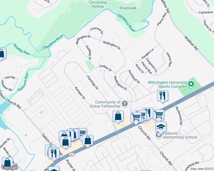 map of restaurants, bars, coffee shops, grocery stores, and more near 46 3 Rivers Drive in Newark