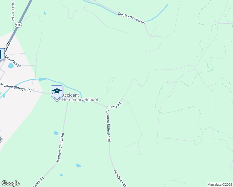 map of restaurants, bars, coffee shops, grocery stores, and more near 159 Fratz Road in Accident