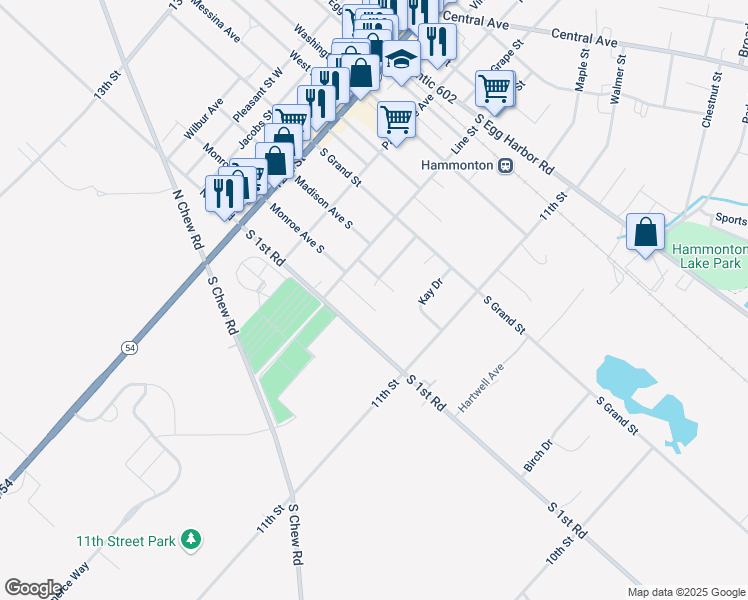 map of restaurants, bars, coffee shops, grocery stores, and more near 225 Price St in Hammonton