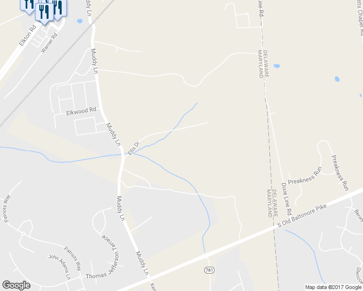 map of restaurants, bars, coffee shops, grocery stores, and more near 264 Muddy Lane in Elkton