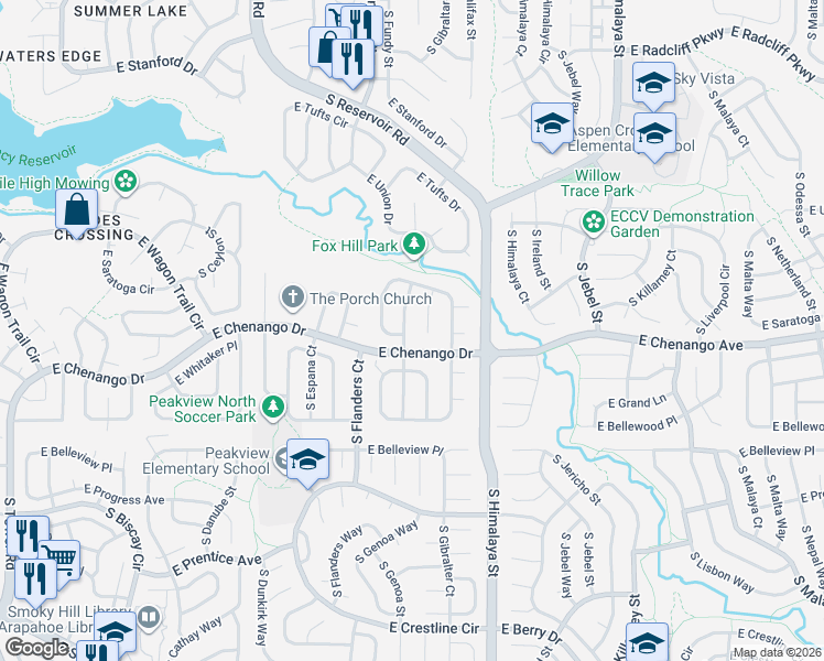 map of restaurants, bars, coffee shops, grocery stores, and more near 4883 South Gibraltar Lane in Centennial