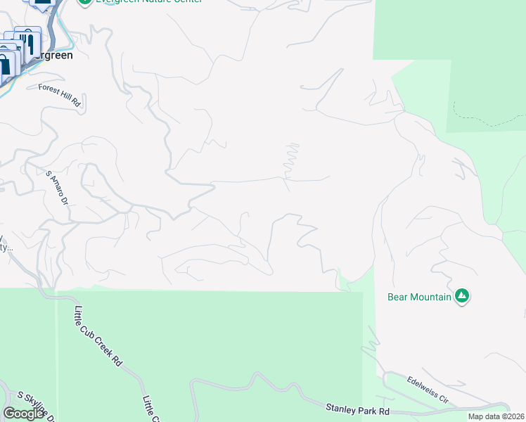 map of restaurants, bars, coffee shops, grocery stores, and more near 26775 Fern Gulch Road in Evergreen
