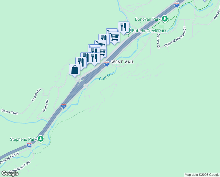 map of restaurants, bars, coffee shops, grocery stores, and more near 2017 Meadow Brook Drive in Vail