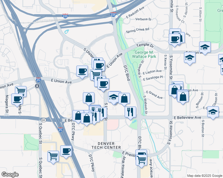 map of restaurants, bars, coffee shops, grocery stores, and more near 4982 South Ulster Street in Denver