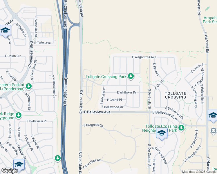 map of restaurants, bars, coffee shops, grocery stores, and more near 23661 East Whitaker Drive in Aurora
