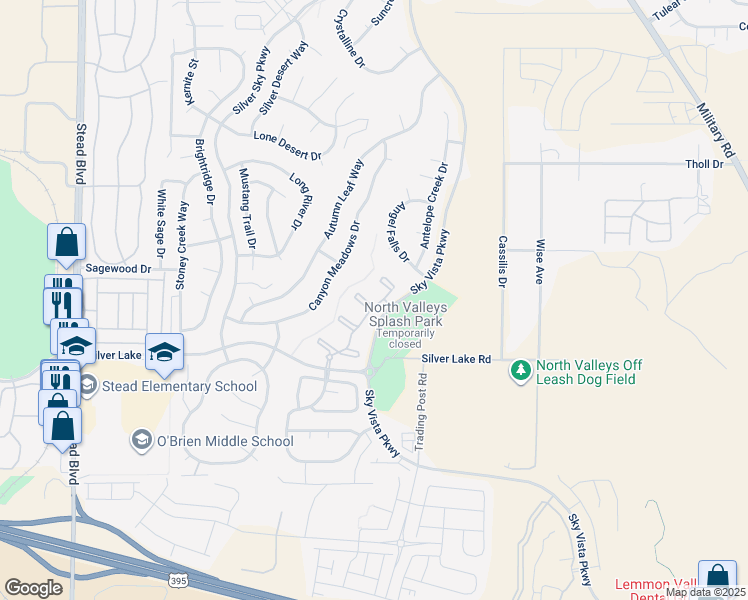 map of restaurants, bars, coffee shops, grocery stores, and more near 15A Sky Vista Parkway in Reno