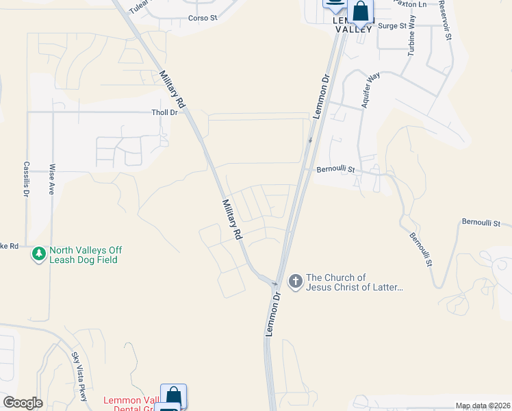 map of restaurants, bars, coffee shops, grocery stores, and more near 5280-7572 Military Road in Reno