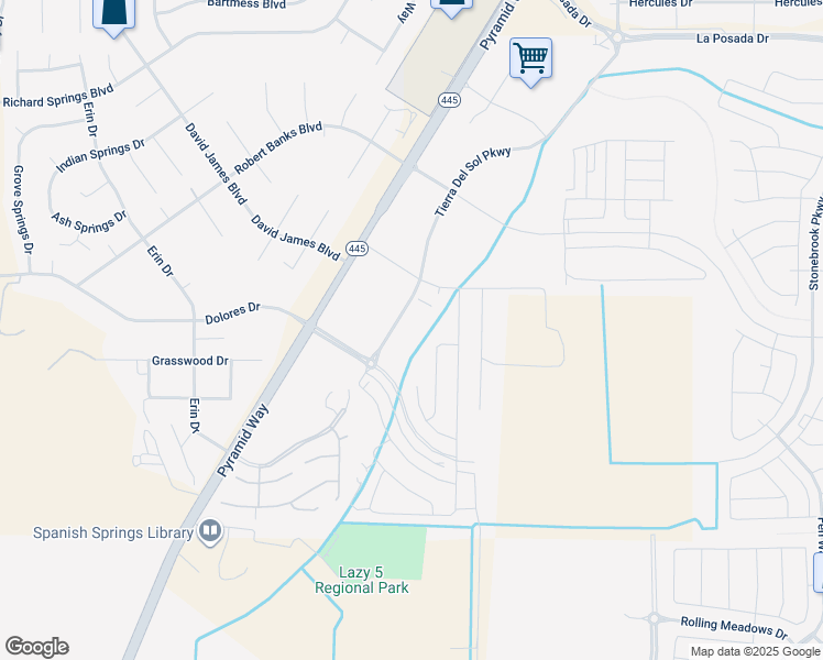 map of restaurants, bars, coffee shops, grocery stores, and more near 7900 Pyramid Way in Sparks