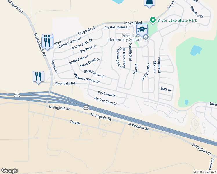 map of restaurants, bars, coffee shops, grocery stores, and more near 7845 Key Largo Drive in Reno