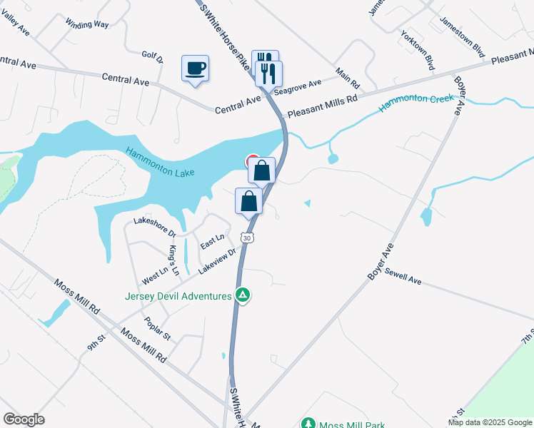 map of restaurants, bars, coffee shops, grocery stores, and more near 777 South White Horse Pike in Hammonton