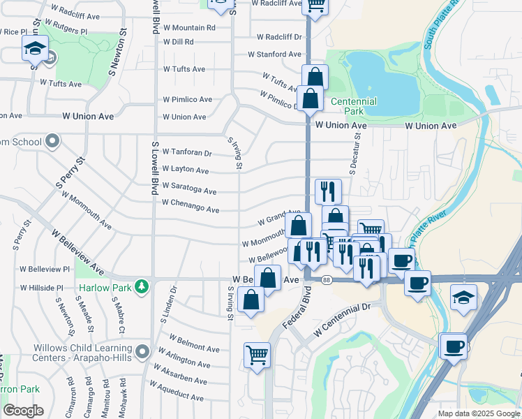 map of restaurants, bars, coffee shops, grocery stores, and more near 3209 West Grand Avenue in Englewood