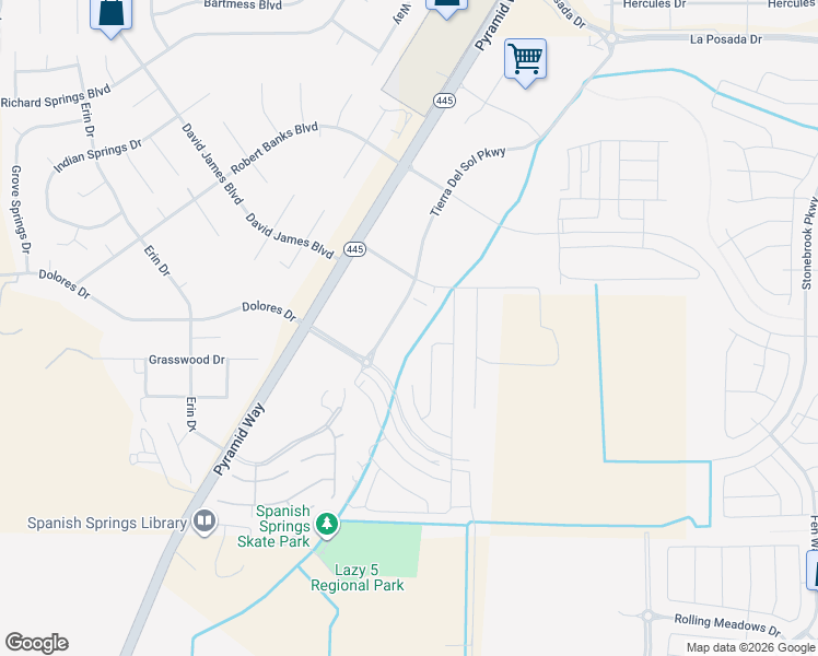 map of restaurants, bars, coffee shops, grocery stores, and more near 7900 Pyramid Way in Sparks