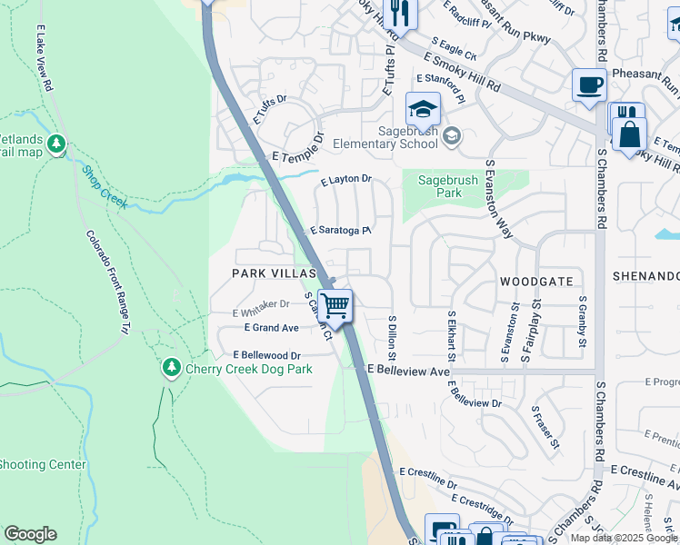map of restaurants, bars, coffee shops, grocery stores, and more near in Aurora