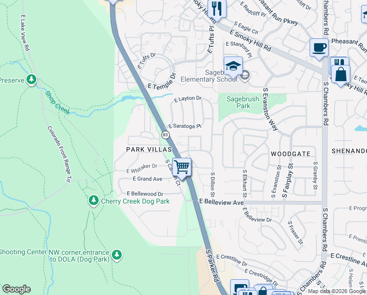map of restaurants, bars, coffee shops, grocery stores, and more near in Aurora