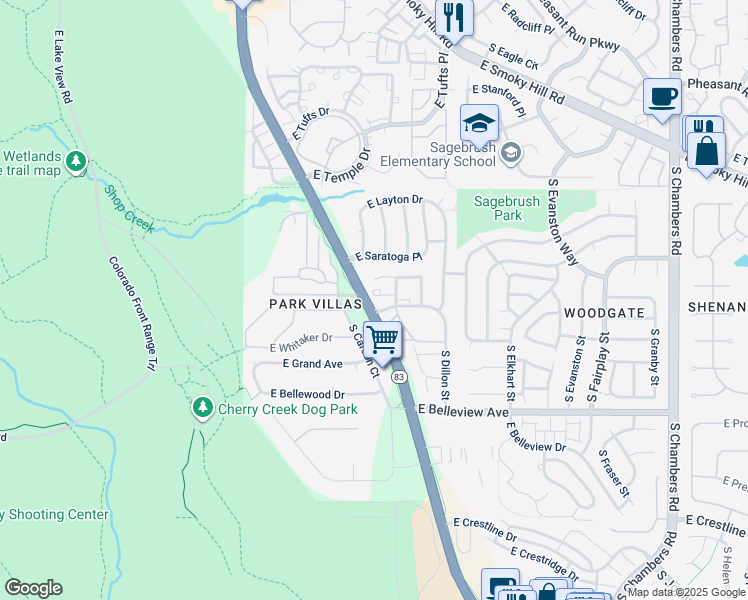 map of restaurants, bars, coffee shops, grocery stores, and more near in Aurora