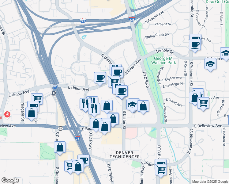 map of restaurants, bars, coffee shops, grocery stores, and more near 7900 East Union Avenue in Denver