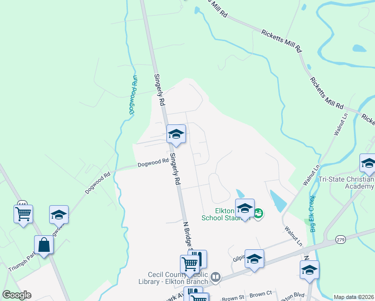 map of restaurants, bars, coffee shops, grocery stores, and more near 14 Kina Court in Elkton