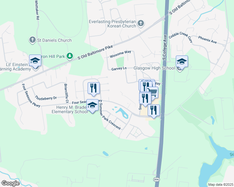 map of restaurants, bars, coffee shops, grocery stores, and more near 5000 Winterhaven Drive in Newark