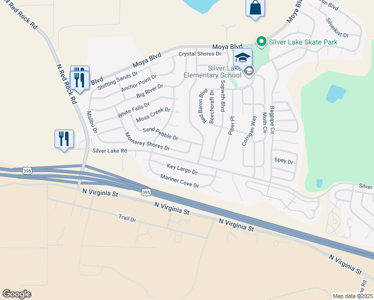 map of restaurants, bars, coffee shops, grocery stores, and more near 7875 Monterey Shores Drive in Reno