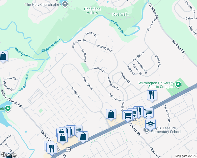 map of restaurants, bars, coffee shops, grocery stores, and more near 67 3 Rivers Drive in Newark