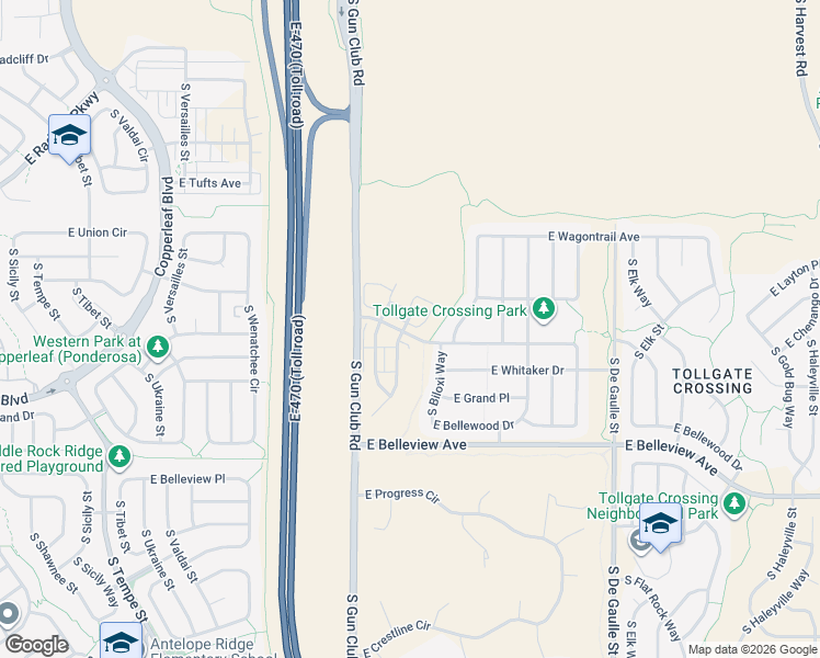 map of restaurants, bars, coffee shops, grocery stores, and more near 24000 East Saratoga Circle in Aurora
