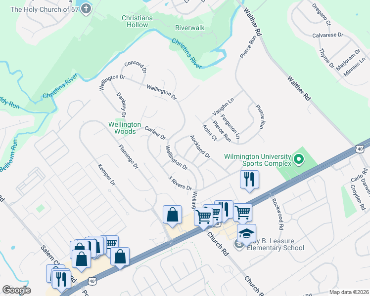 map of restaurants, bars, coffee shops, grocery stores, and more near 138 Auckland Drive in Newark