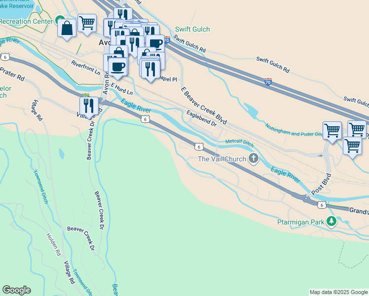 map of restaurants, bars, coffee shops, grocery stores, and more near 38941 Grand Army of the Republic Highway in Avon