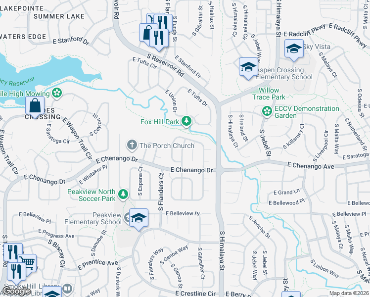 map of restaurants, bars, coffee shops, grocery stores, and more near 4802 South Genoa Street in Centennial