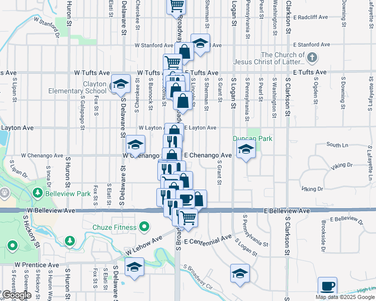 map of restaurants, bars, coffee shops, grocery stores, and more near 4854 South Lincoln Street in Englewood