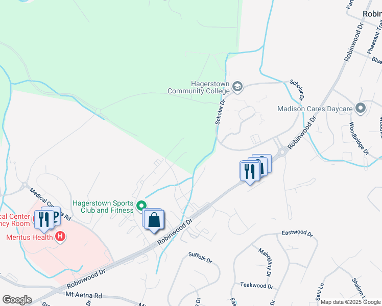 map of restaurants, bars, coffee shops, grocery stores, and more near 20248 Huntington Court in Hagerstown
