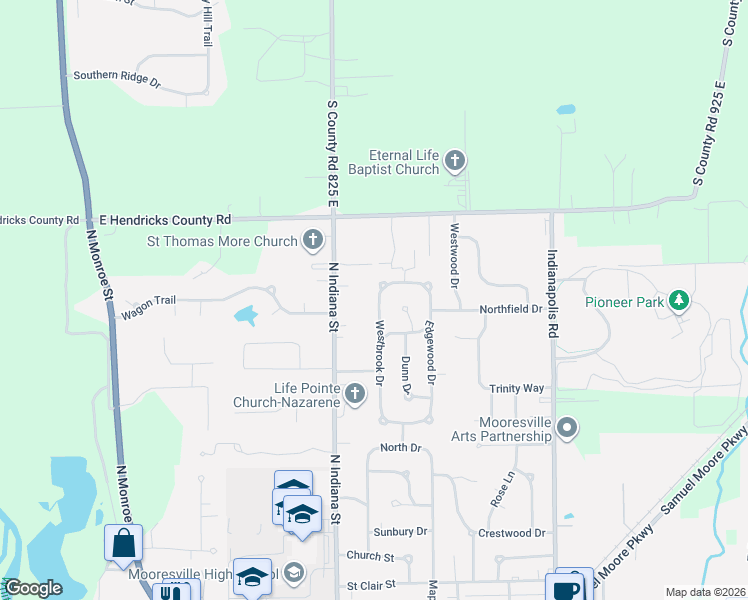 map of restaurants, bars, coffee shops, grocery stores, and more near 1000 Westbrook Drive in Mooresville
