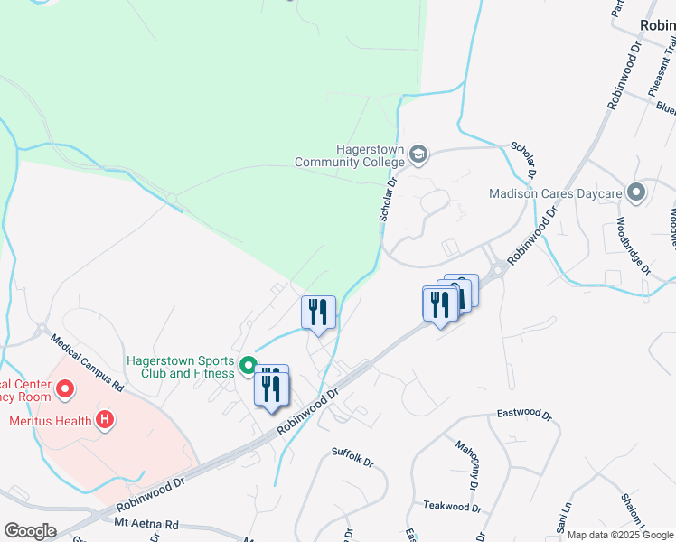 map of restaurants, bars, coffee shops, grocery stores, and more near 20248 Huntington Court in Hagerstown